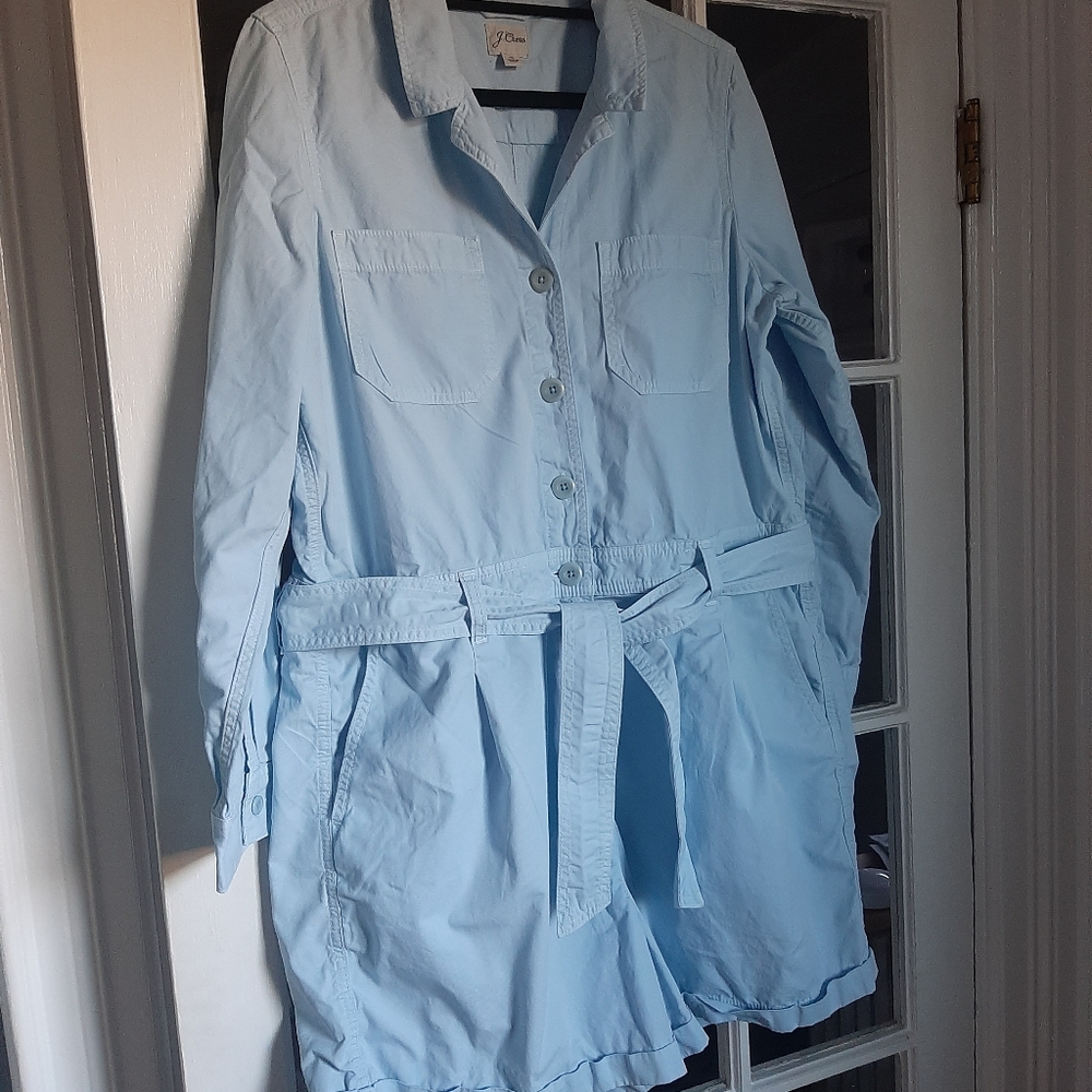 J. Crew cotton romper size 16 light blue with belt